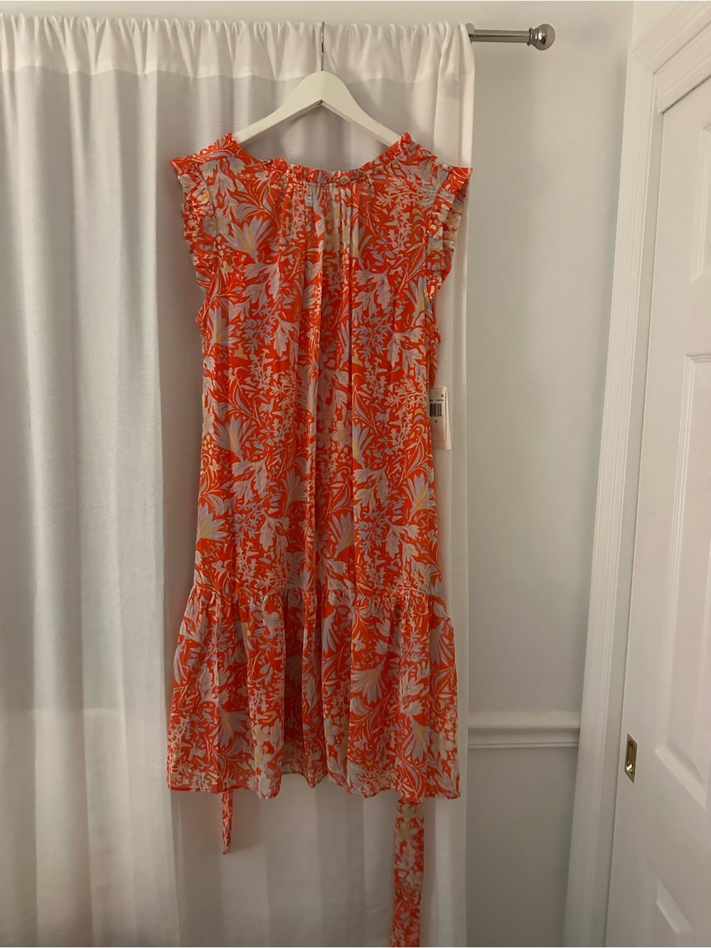 Orange Floral Ruffle Sleeveless Dress
